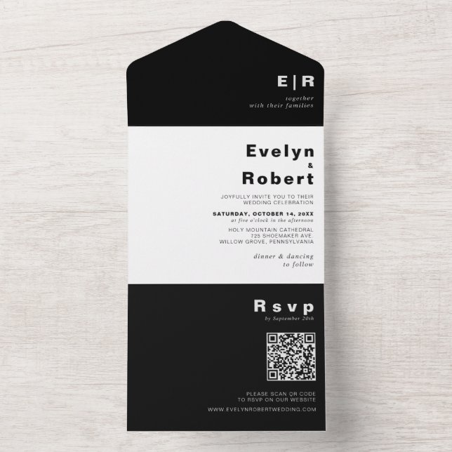Minimalist Elegant Formal Black Wedding    All In  All In One Invitation (Inside)