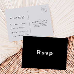 Minimalist Elegant Formal Black Wedding Rsvp Postcard