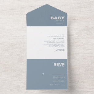Minimalist Elegant Formal Blue Baby Shower  All In One Invitation