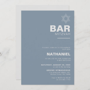 Minimalist Elegant Formal Blue Bar Mitzvah  Invitation