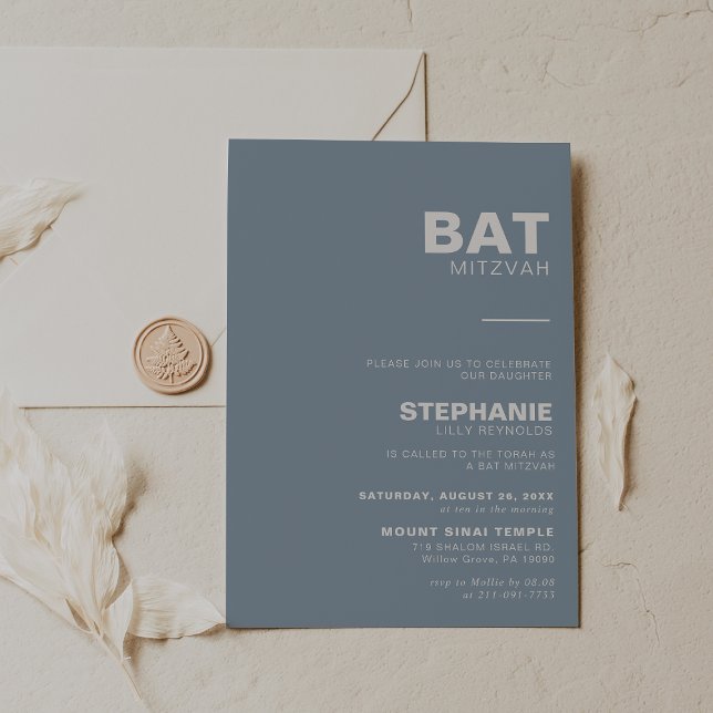 Minimalist Elegant Formal Blue Bat Mitzvah   Invitation (Creator Uploaded)