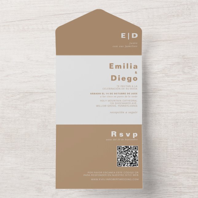 Minimalist Elegant Formal Brown Boda Wedding   All In One Invitation (Inside)