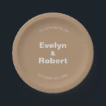 Minimalist Elegant Formal Brown Wedding  Paper Plate<br><div class="desc">These minimalist elegant formal brown wedding paper plates are perfect for a rustic wedding. The design features a beautiful font in a brown background to embellish your event.</div>