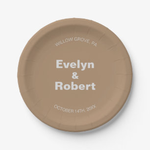 Minimalist Elegant Formal Brown Wedding  Paper Plate