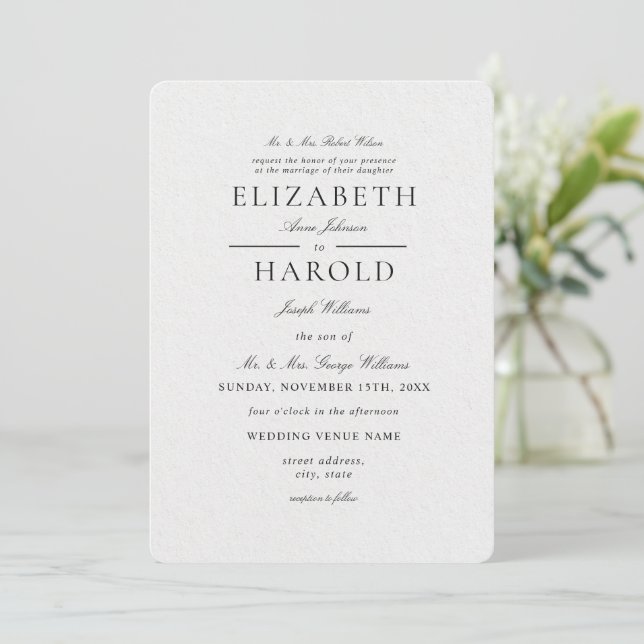 Minimalist elegant Formal Classic Acrylic Wedding Invitation (Standing Front)