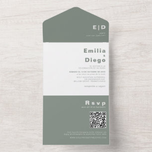 Minimalist Elegant Formal Green Boda Wedding All In One Invitation