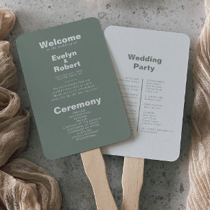 Minimalist Elegant Formal Green Wedding Program  Hand Fan