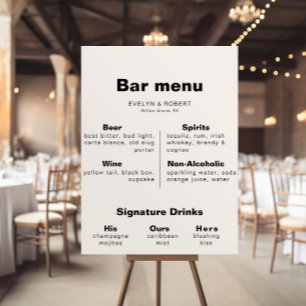 Minimalist Elegant Formal Wedding Bar Menu Poster