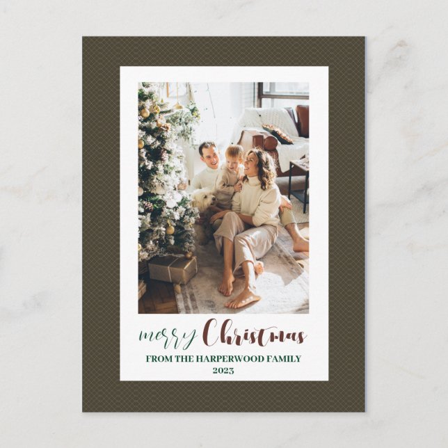 Minimalist Elegant Frame Family Christmas Photo Holiday Postcard (Front)
