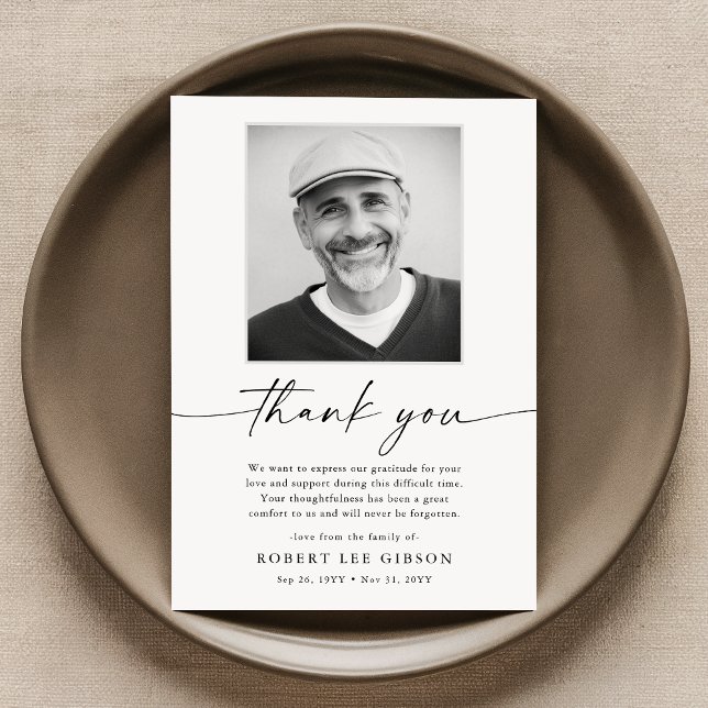 Minimalist Elegant Funeral Sympathy Memorial Photo Thank You Card (Creator Uploaded)