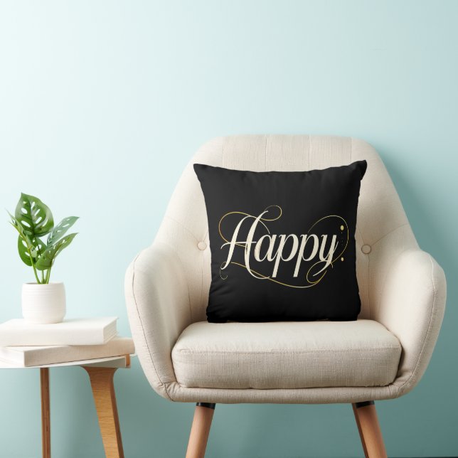 Minimalist Elegant Gold Happy Typography - Classy  Cushion (Chair)