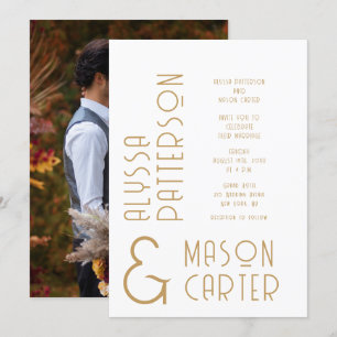 Minimalist Elegant Gold Modern Photo Wedding Invitation