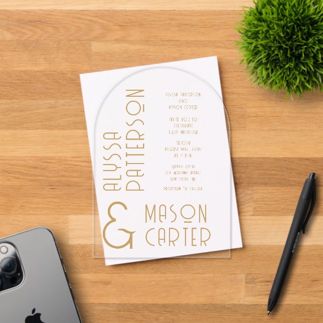 Minimalist Elegant Gold Modern Wedding Acrylic Invitations (Insitu (Invitation Card))