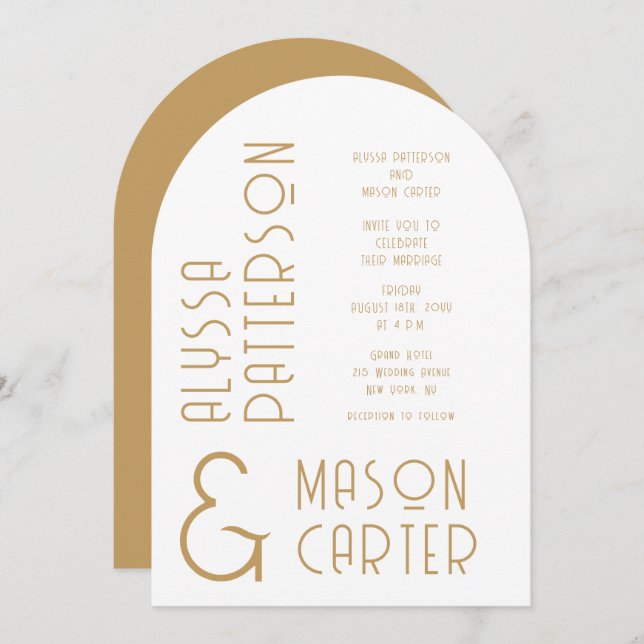 Minimalist Elegant Gold Modern Wedding Invitation (Front/Back)