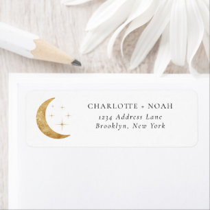 Minimalist Elegant Gold Moon Stars Return Address
