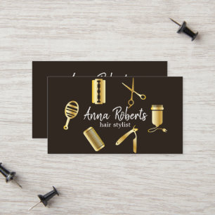 Minimalist Elegant Golden Hairstyling Tools Calling Card