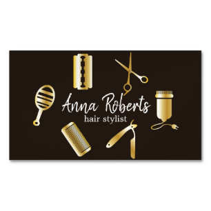 Minimalist Elegant Golden Hairstyling Tools Magnetic Business Card