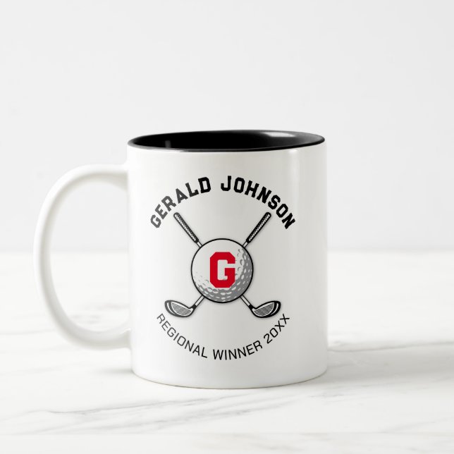 Minimalist Elegant Golf Monogram Design Two-Tone Coffee Mug (Left)