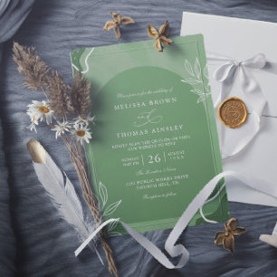 Minimalist Elegant Green Floral QR Code Wedding Invitation