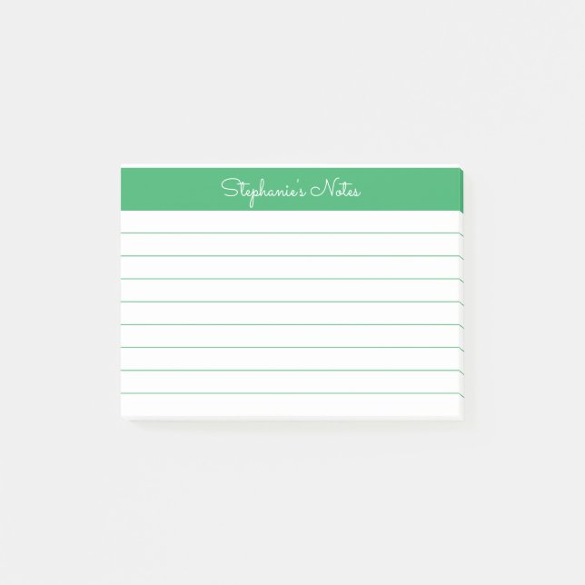 Minimalist Elegant Green Lined Personalised Post-it Notes (Front)