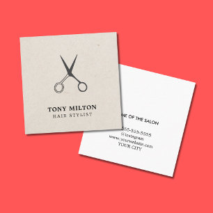 Minimalist Elegant Grey Scissors Hairstylist Square Business Card
