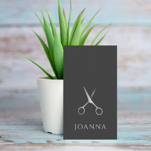 Minimalist Elegant Grey Silver Scissors Hair Business Card