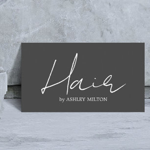 Minimalist Elegant Grey White Hairstylist Business Card