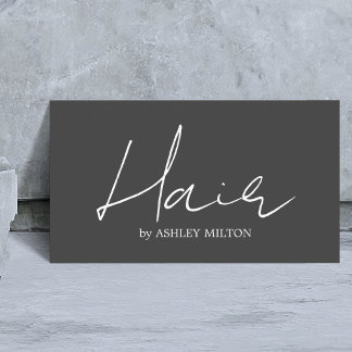 Minimalist Elegant Grey White Hairstylist Business Card