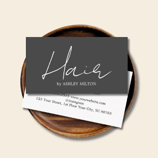 Minimalist Elegant Grey White Hairstylist Business Card