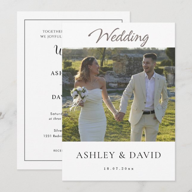 Minimalist Elegant Half Photo Modern chic Wedding Invitation (Front/Back)