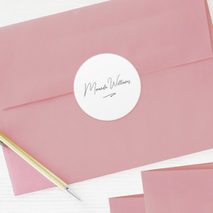 Minimalist Elegant Handwritten Custom Name White Classic Round Sticker