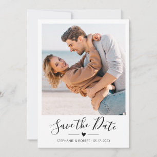 Minimalist Elegant Heart Script Photo Wedding  Save The Date