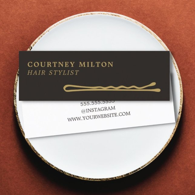Minimalist Elegant Ivory Black Golden Hair Stylist Mini Business Card (Creator Uploaded)