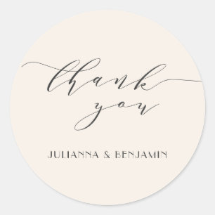 Minimalist Elegant Ivory Script Wedding Thank You Classic Round Sticker