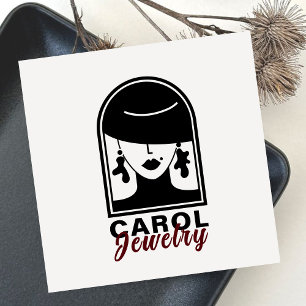 Minimalist Elegant Jewellery Designer Black Logo  Square Business Card