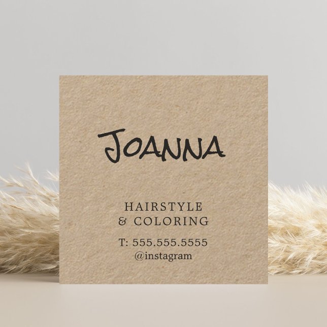 Minimalist Elegant Kraft Black Hairdresser Square Business Card (Creator Uploaded)