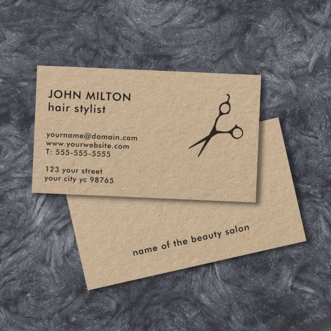 Minimalist Elegant Kraft Paper Scissor HairStylist Business Card (Creator Uploaded)