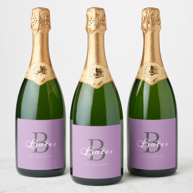 Minimalist Elegant Lavender Purple Script Name Sparkling Wine Label (Bottles)