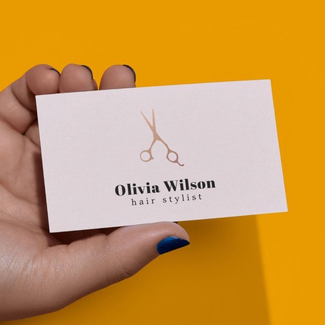 Minimalist Elegant Light Rose Gold Scissors Hair Business Card (Creator Uploaded)