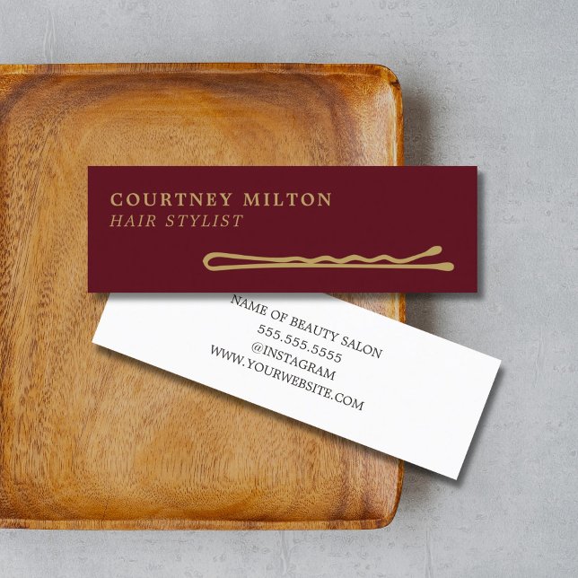 Minimalist Elegant MahoganyRed Golden Hair Stylist Mini Business Card (Creator Uploaded)