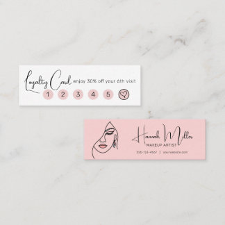 Minimalist Elegant Makeup Artist Face Logo Loyalty Mini Business Card