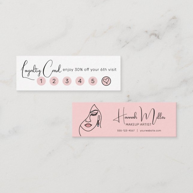 Minimalist Elegant Makeup Artist Face Logo Loyalty Mini Business Card (Front/Back)