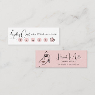 Minimalist Elegant Makeup Artist Face Logo Loyalty Mini Business Card