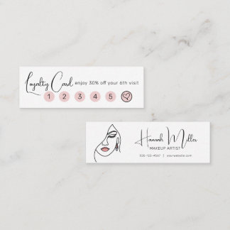 Minimalist Elegant Makeup Artist Face Logo Loyalty Mini Business Card