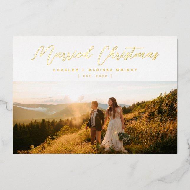 Minimalist Elegant Married Christmas Script Photo (Front)