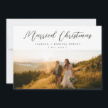 Minimalist Elegant Married Christmas Script Photo Holiday Card<br><div class="desc">Elegant and simple holiday card featuring your photo paired with elegant type. The back features a seamless 2 photo collage with room for your own personalised sentiment. All text and colours are editable.</div>