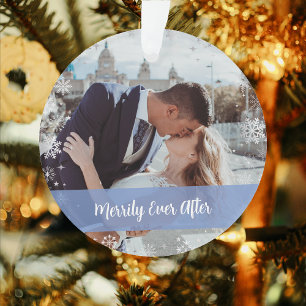Minimalist Elegant Merrily Ever After 2 Photos Ornament