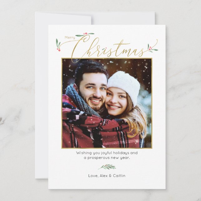 Minimalist Elegant Merry Christmas Photo Holiday Card (Front)