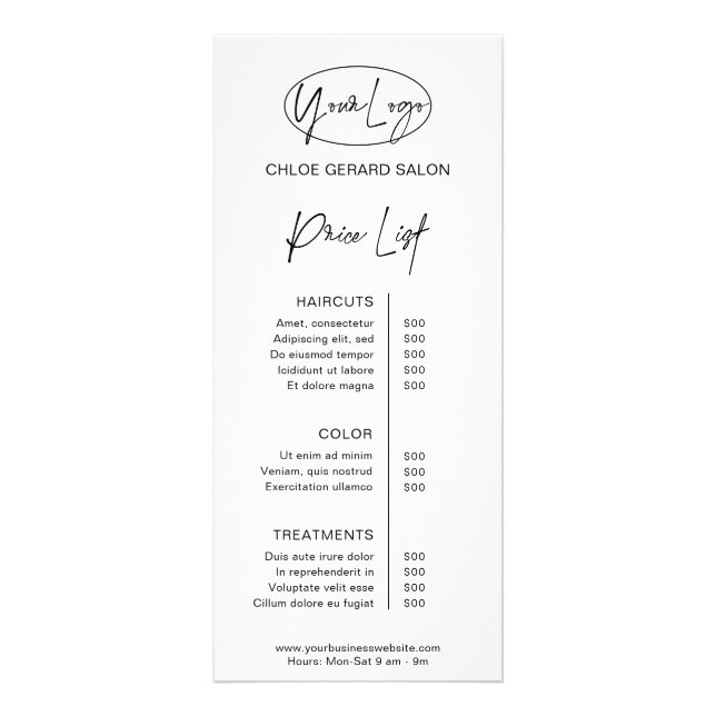 Minimalist Elegant Minimal Modern Price List Rack Card (Front)