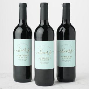 Minimalist Elegant Mint Green & Gold Wedding Wine Label